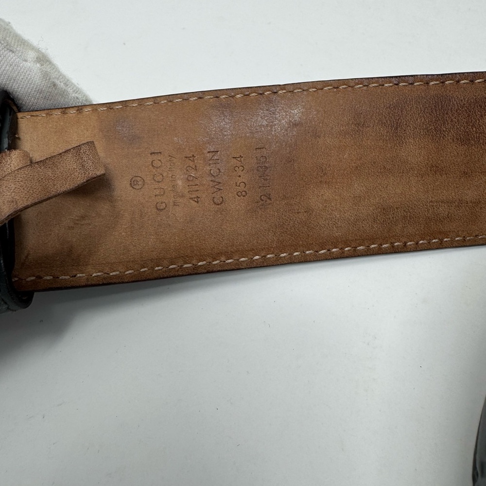 💯Authentic Gucci Grey Leather & Silver Interlocking GG Belt -size 85 - Picture 4 of 4